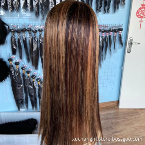 Highlight Headband Human Hair Wigs Straight Malaysia Hair Wigs For Black Women Ombre Colored Human Hair Wigs Remy